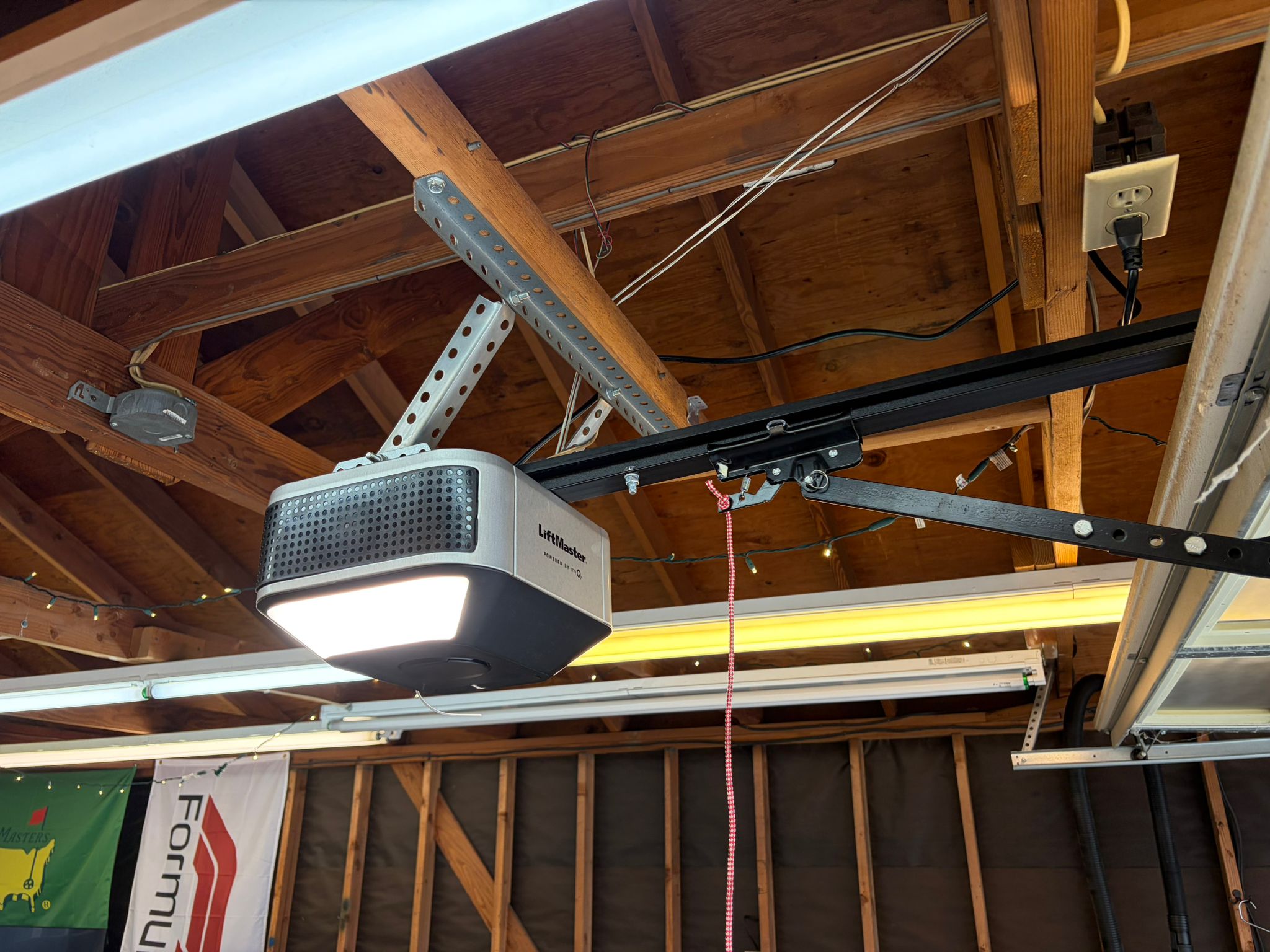 New opener installed in wooden beam garage
